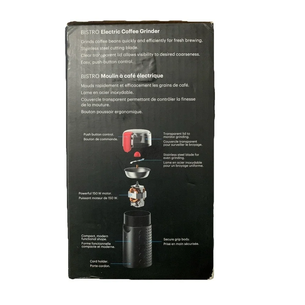 Bodum 11160-01TG-3 Bistro Scandanavian Design Electric Coffee Grinder Black Used
